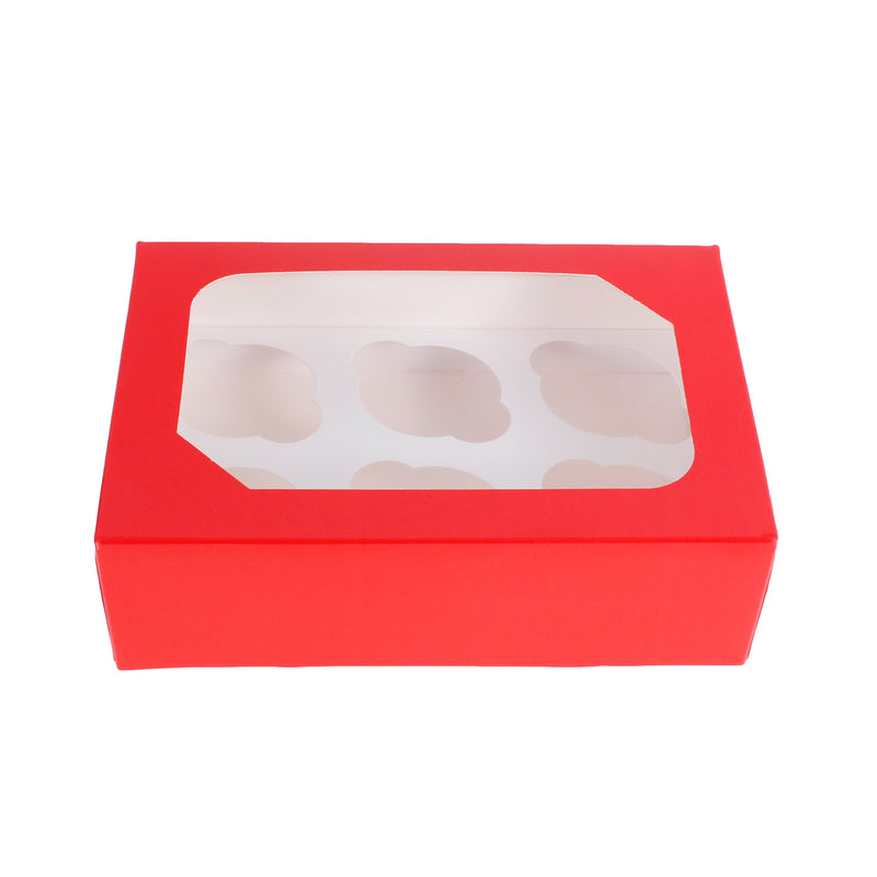 Glossy Red Cupcake Box - Pack of 1 Holds 6 Cupcakes