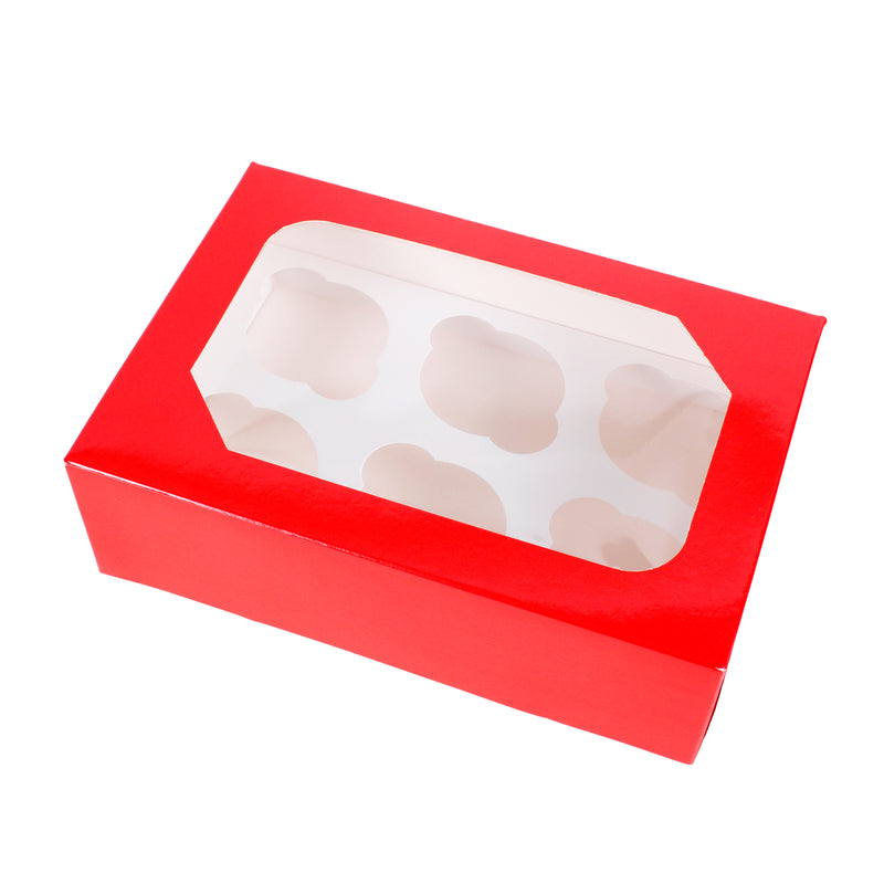 Glossy Red Cupcake Box - Pack of 1 Holds 6 Cupcakes