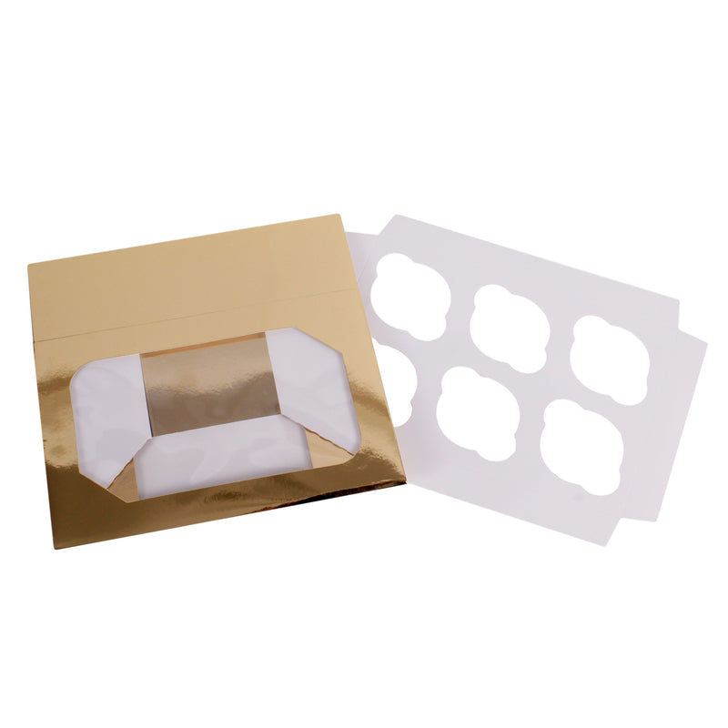 Glossy Gold Cupcake Box - Pack of 1 Holds 6 Cupcakes