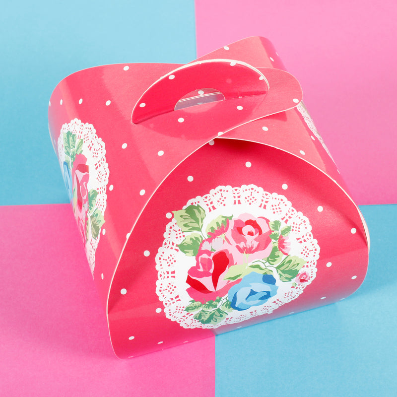 Dark Pink Floral Cup Cake Boxes Carry Cases - Pack of 6