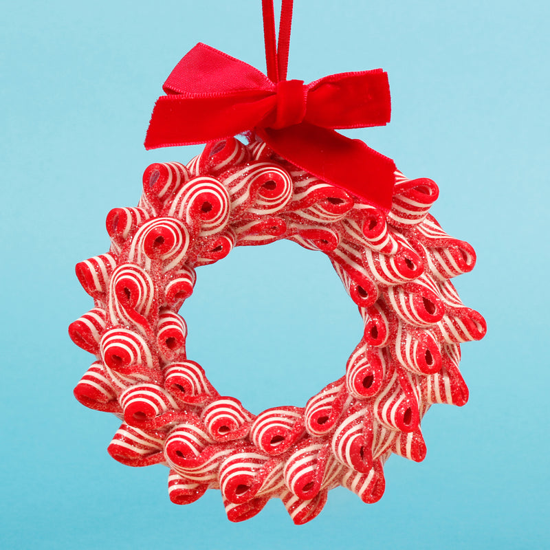 Rippled Candy Wreath Shaped Christmas Bauble Hanging Decoration