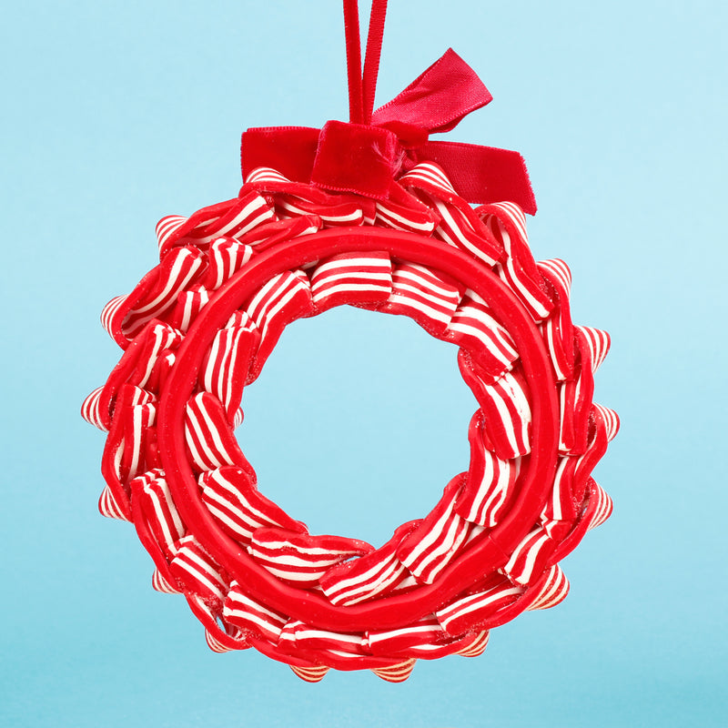 Rippled Candy Wreath Shaped Christmas Bauble Hanging Decoration
