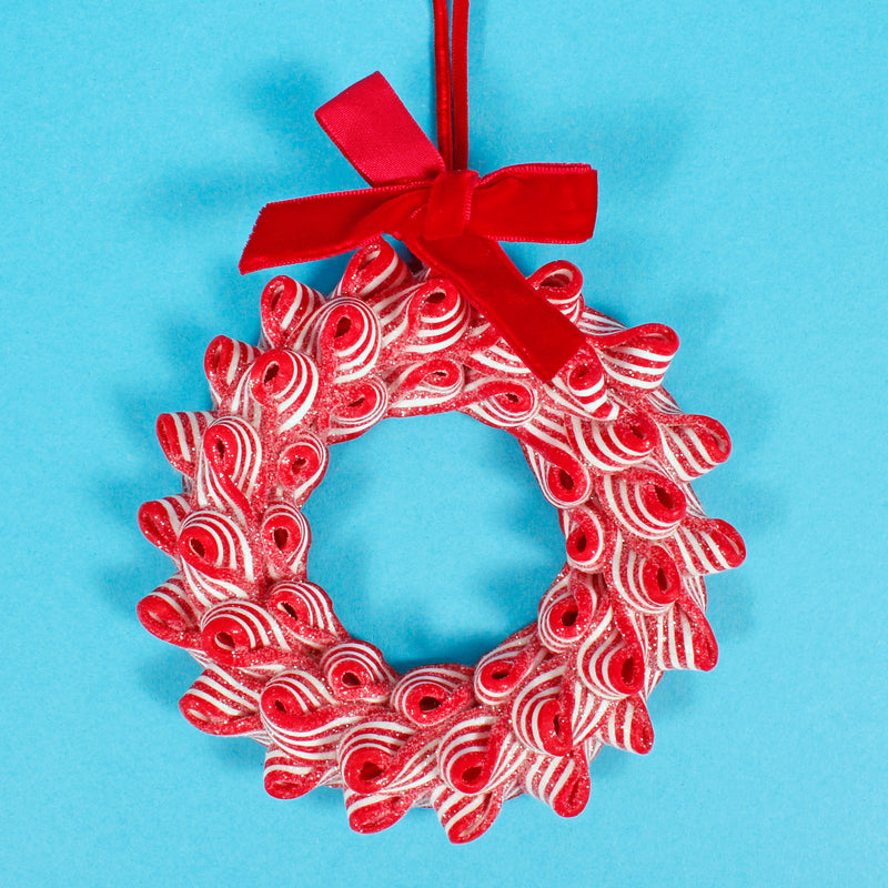 Rippled Candy Wreath Shaped Christmas Bauble Hanging Decoration