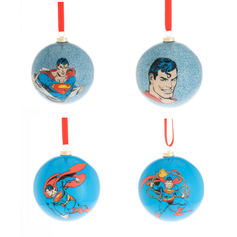 DC Superman Comic Baubles 4 Piece Set Hanging Christmas Tree Decoration Baubles