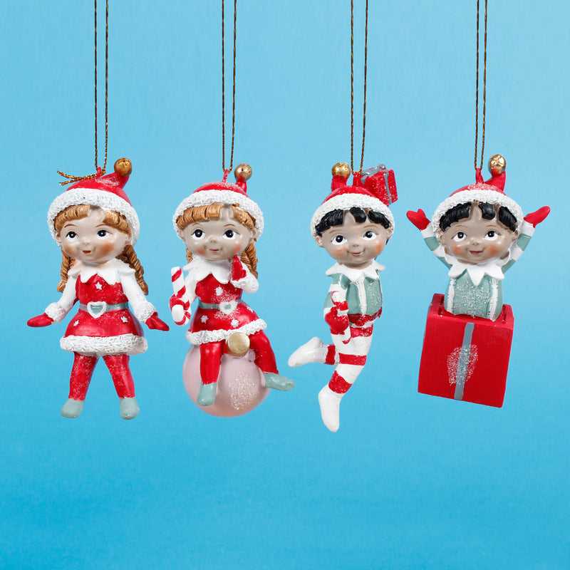 Elves Set of 4 Shaped Resin 3D Christmas Hanging Baubles