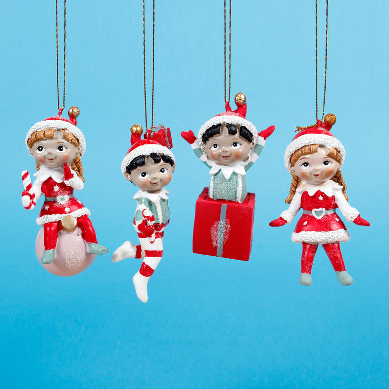 Elves Set of 4 Shaped Resin 3D Christmas Hanging Baubles