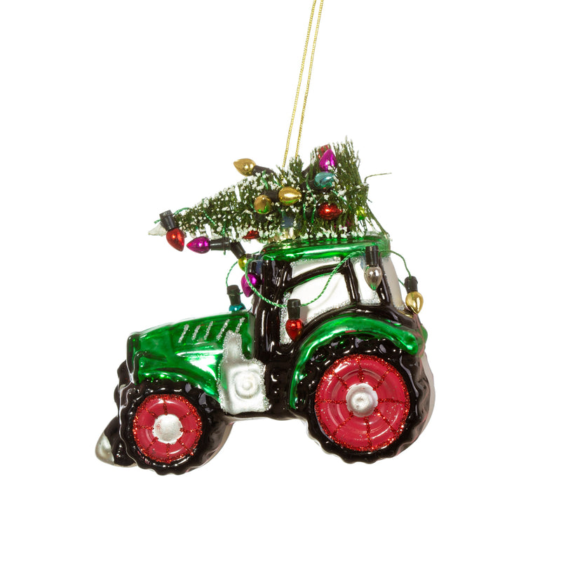 Festive Tractor Shaped Bauble Hanging Decoration