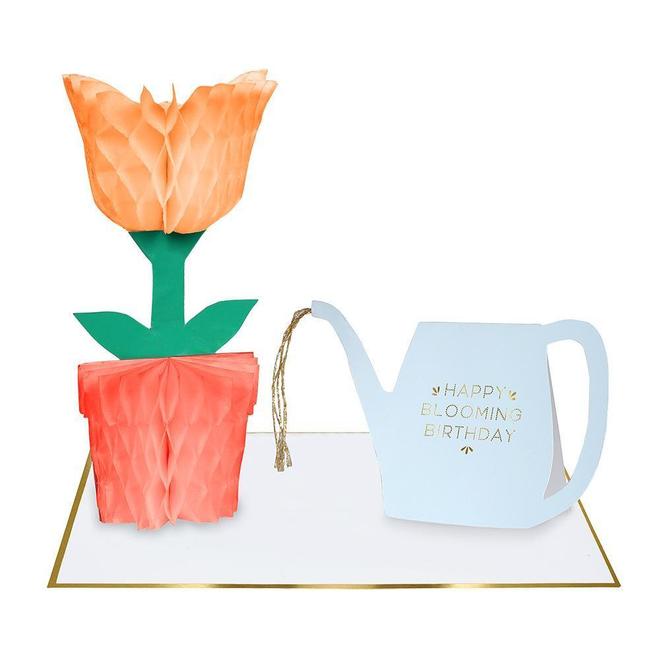 Flower Honeycomb And Watering Can Card
