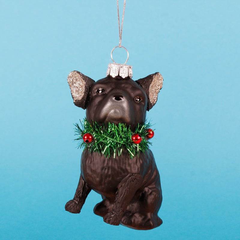 Festive French Bulldog Shaped Bauble