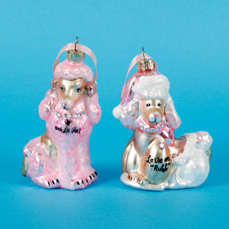 Glass Poodles Set of 2 Shaped 3D Christmas Decoration Hanging Baubles