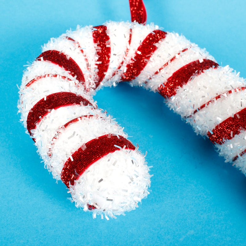 Large Glitter Foam Candy Cane Shaped Christmas Tree Decoration 3D White and Red
