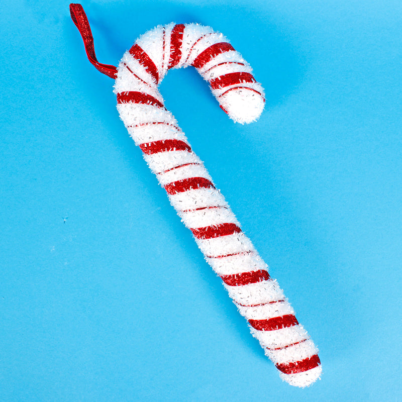 Large Glitter Foam Candy Cane Shaped Christmas Tree Decoration 3D White and Red