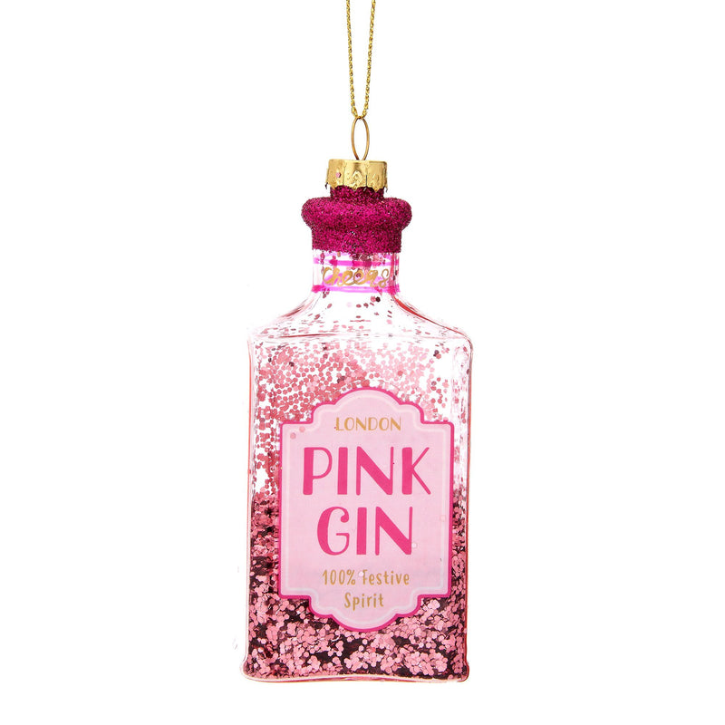 Christmas Cheer Pink Gin Shaped Bauble Hanging Decoration