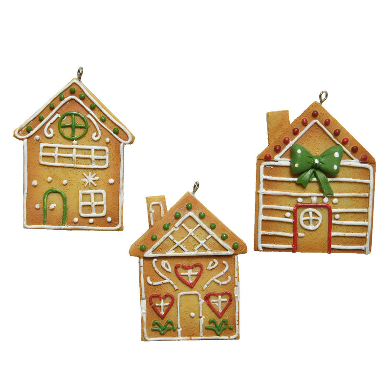 Gingerbread Houses x 3 Cookie Tree Decorations 3D Hanging Shaped Baubles