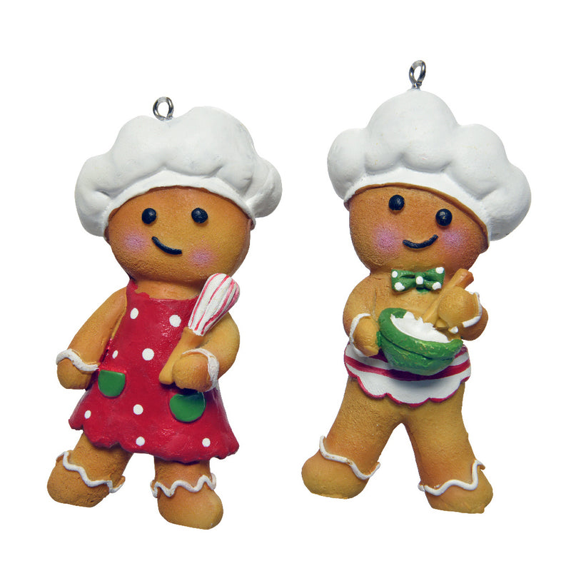 Gingerbread Bakers Shaped Christmas 3d Hanging Baubles set of 2