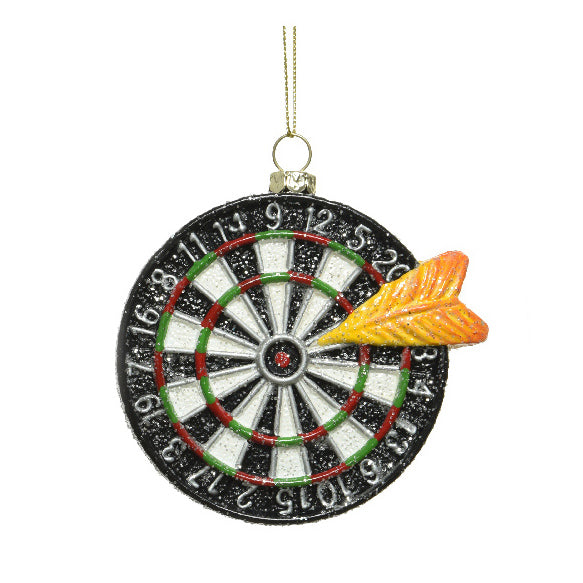 Black and Gold Dart Board Shaped 3D Bauble Hanging Decoration