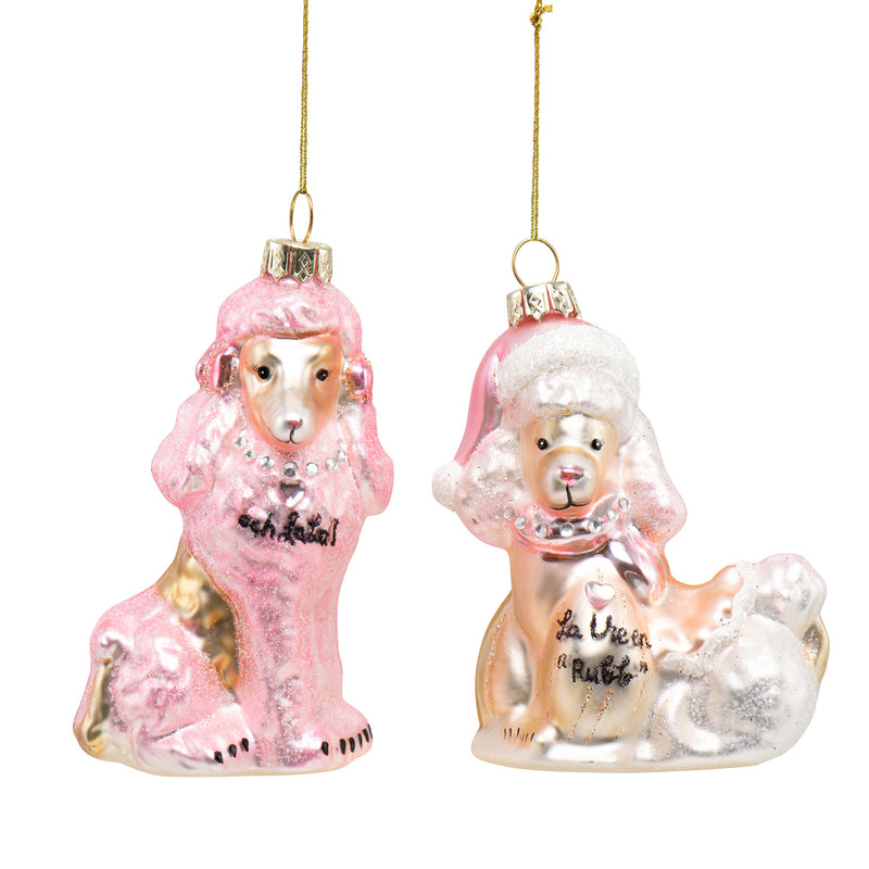 Glass Poodles Set of 2 Shaped 3D Christmas Decoration Hanging Baubles
