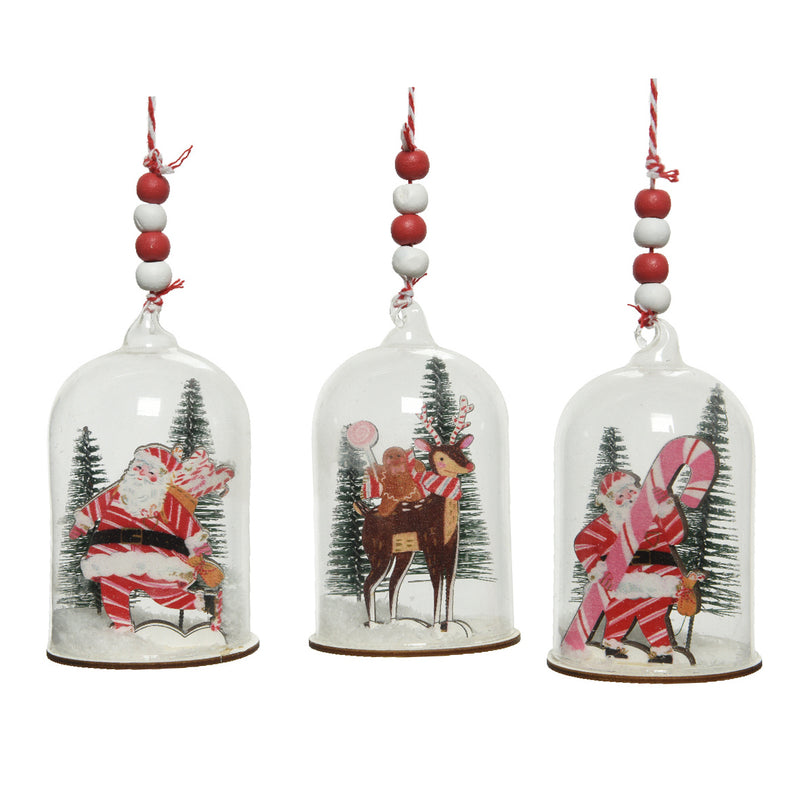 Glass Domes 3D Baubles Shaped Set of 3 Hanging Christmas Decorations