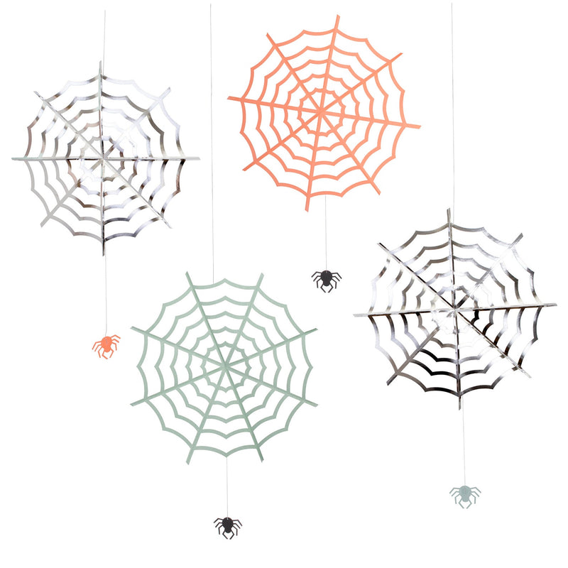 Halloween Cobwebs and Spiders Hanging Decoration Pack of 4