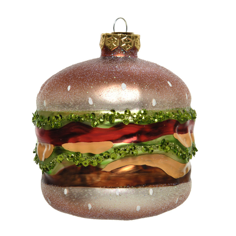 Hamburger Shaped 3D Glass Christmas Hanging Bauble