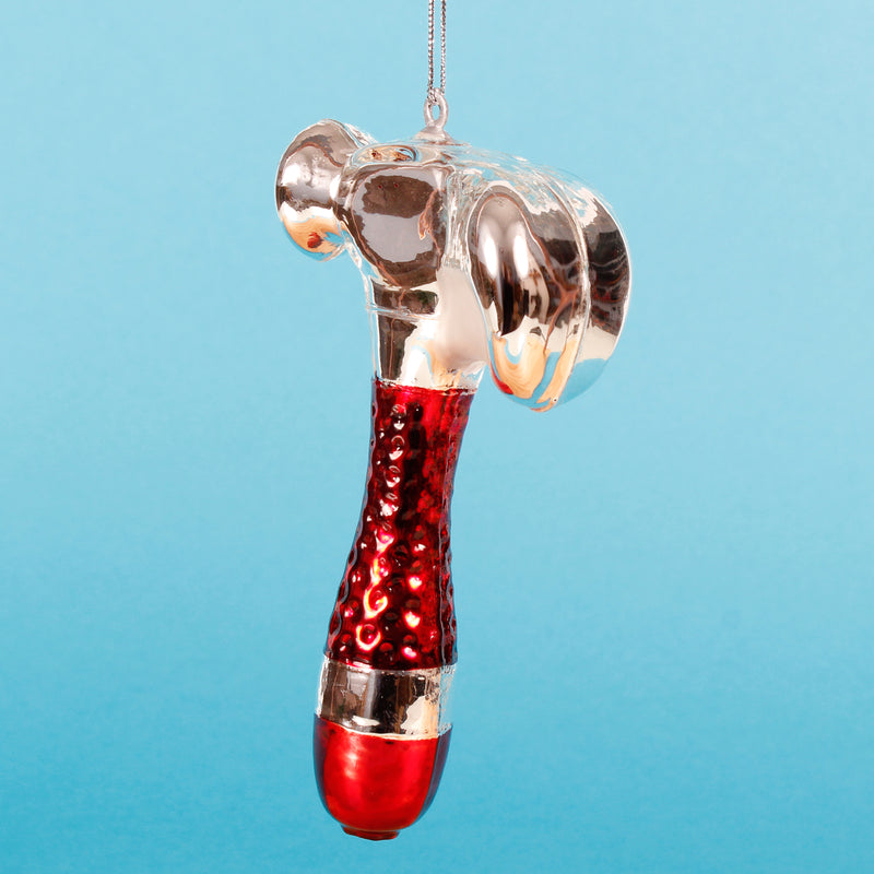 Red and Silver Hammer Shaped Bauble Hanging Decoration