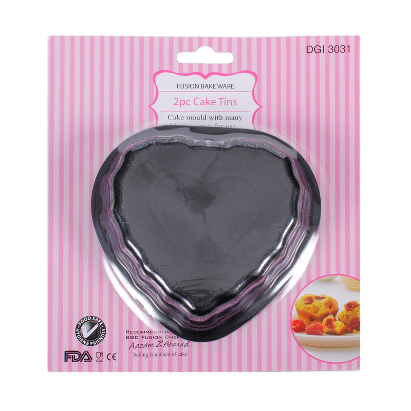 Love Heart Shaped Black Non Stick Mini Baking Tins - Set of 2