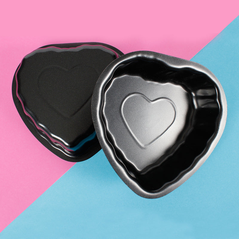 Love Heart Shaped Black Non Stick Mini Baking Tins - Set of 2