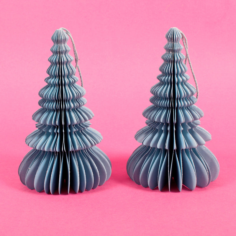 Blue Honeycomb Christmas Trees Set of 2 Shaped 3d Paper Christmas Hanging Decorations