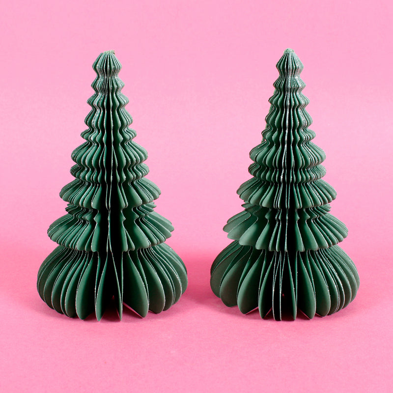 Green Honeycomb Christmas Trees Set of 2 Shaped 3d Paper Christmas Hanging Decorations