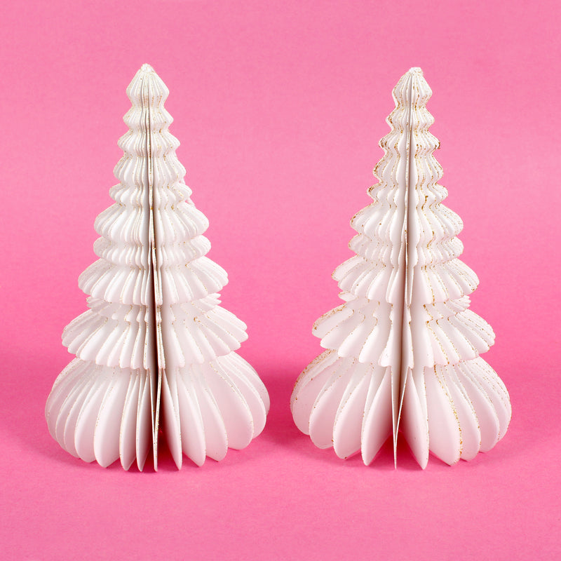 White Honeycomb Christmas Trees Set of 2 Shaped 3d Paper Christmas Hanging Decorations