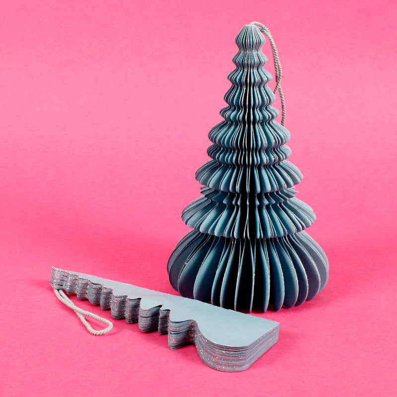 Blue Honeycomb Christmas Trees Set of 2 Shaped 3d Paper Christmas Hanging Decorations