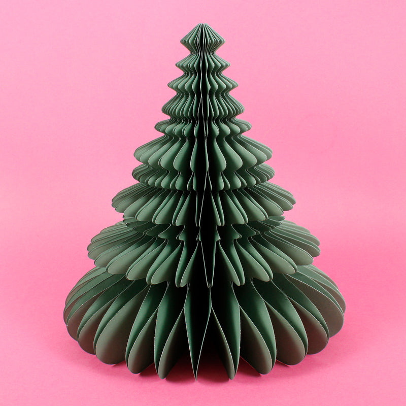 Medium Honeycomb Green Glitter Edged Standing Christmas Tree Shaped 3D Decoration