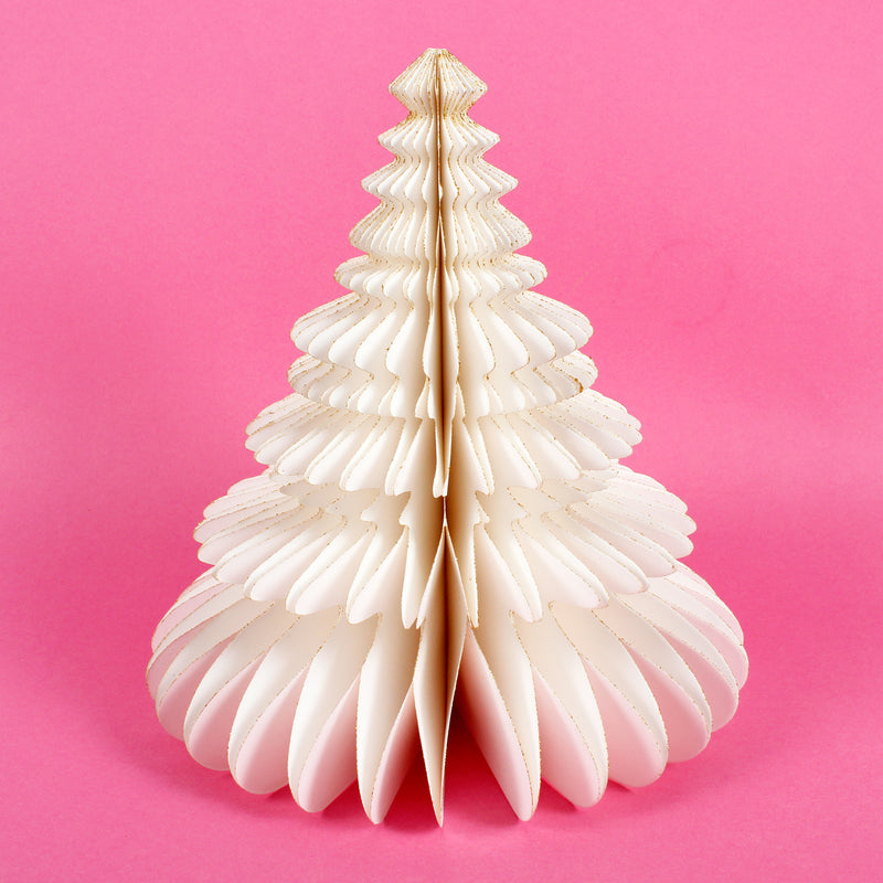 Medium Honeycomb White Glitter Edged Standing Christmas Tree Shaped 3D Decoration