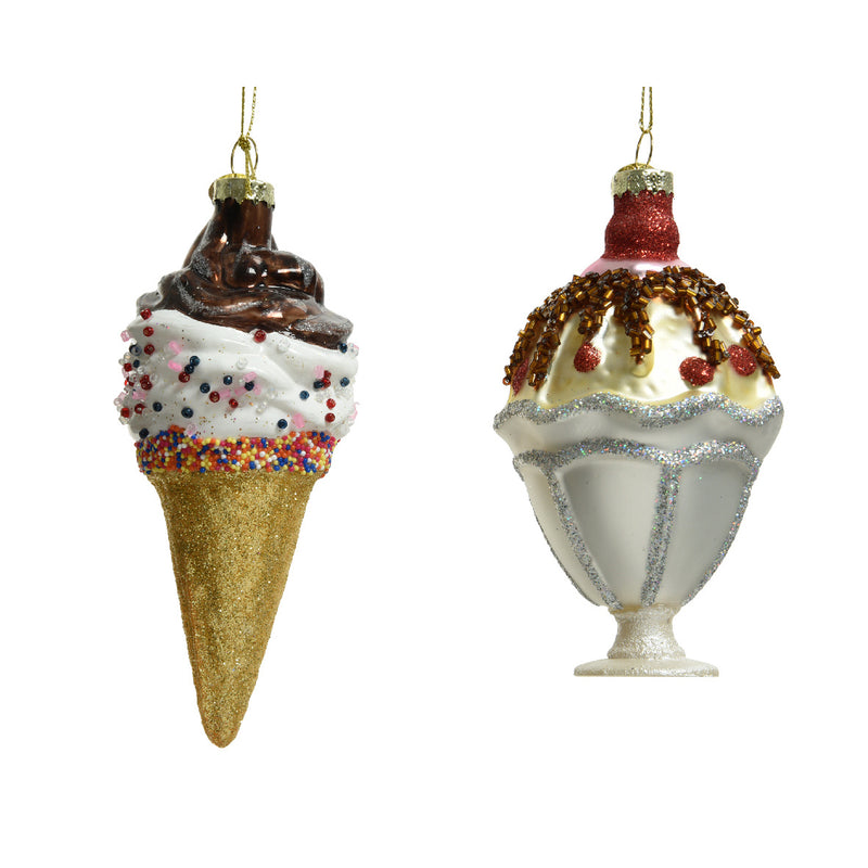 Ice Cream Cone and Sundae Shaped Hanging Christmas Tree Baubles 3D Set of 2