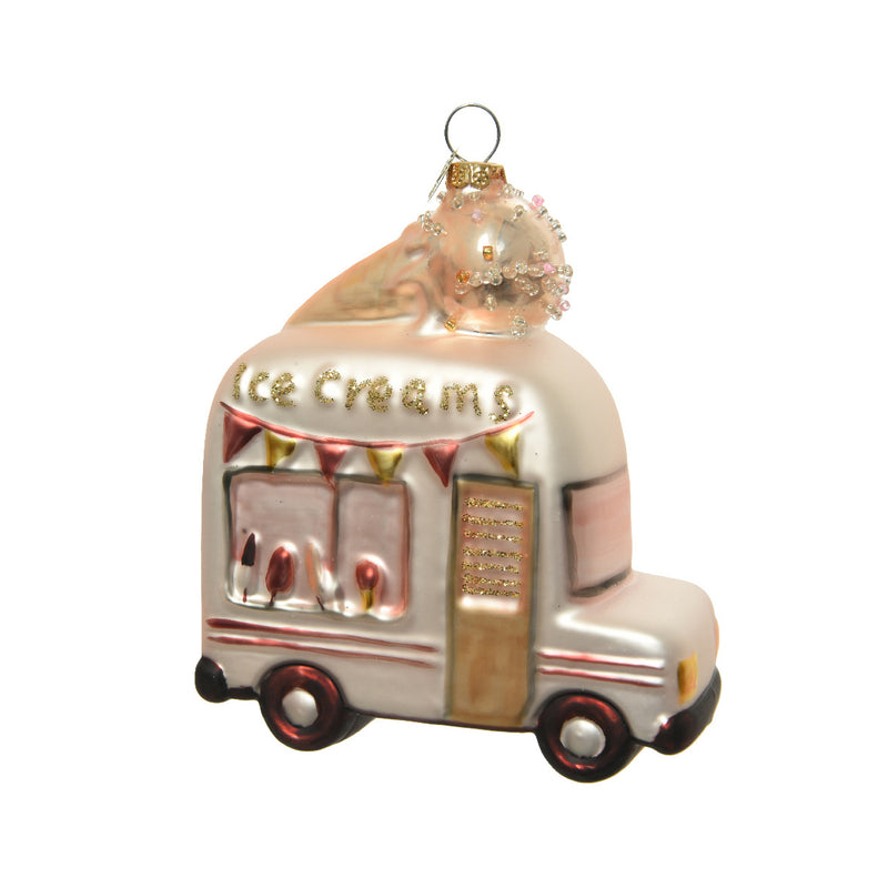 Ice Cream Van Pink Glass 3d Christmas Hanging Bauble