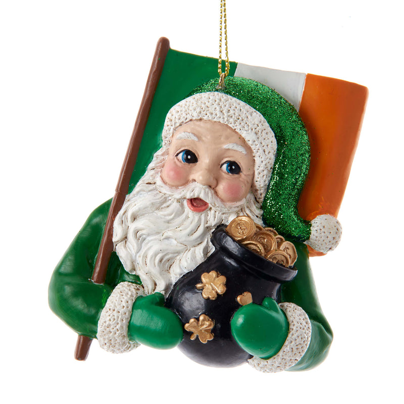 Irish 3D Santa Shaped Bauble With Pot of Gold and Flag Green Hanging Christmas Tree Ornament