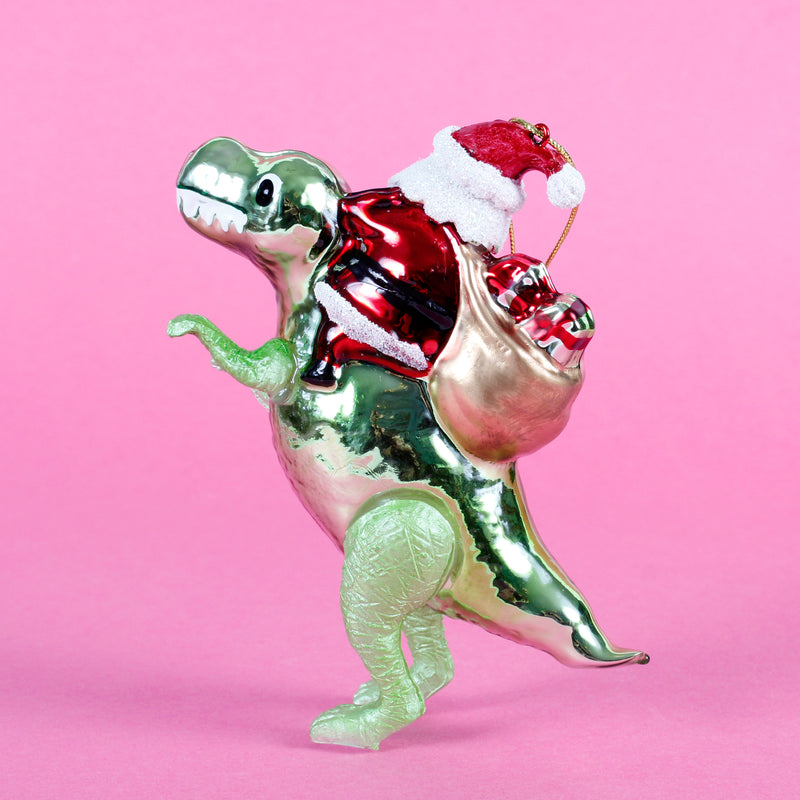 Dinosaur And Santa Shaped Bauble Hanging Decoration