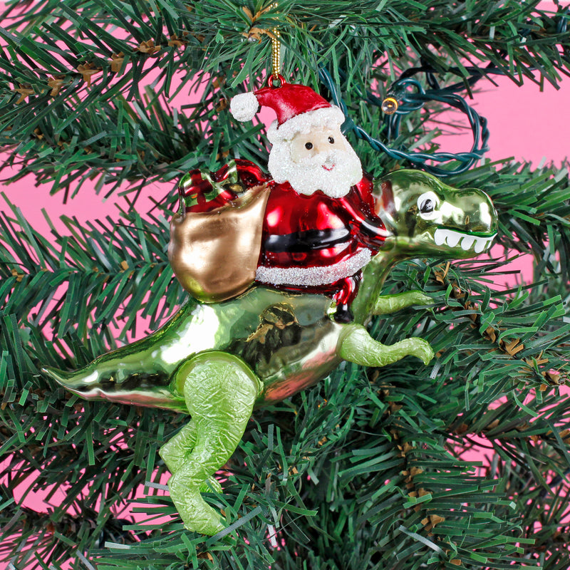 Dinosaur And Santa Shaped Bauble Hanging Decoration