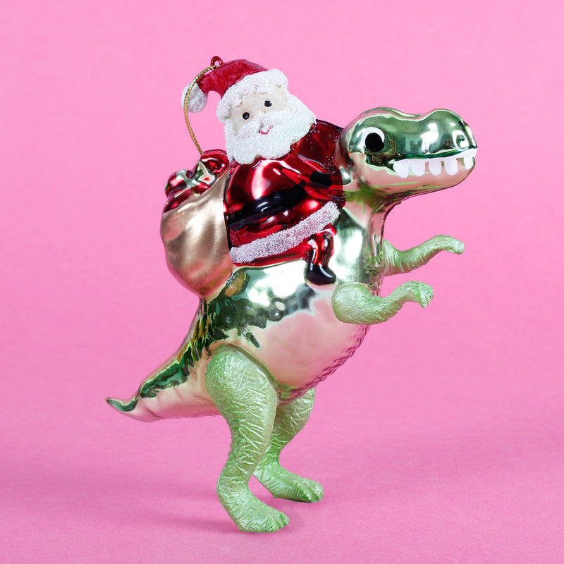 Dinosaur And Santa Shaped Bauble Hanging Decoration