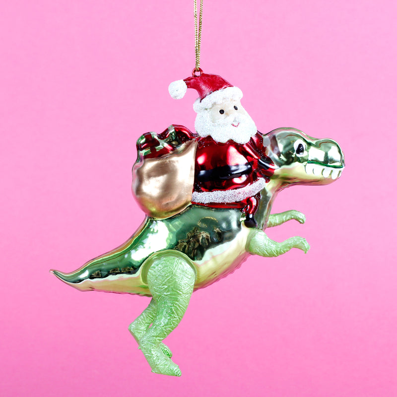 Dinosaur And Santa Shaped Bauble Hanging Decoration