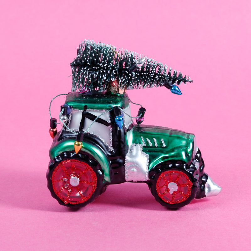 Festive Tractor Shaped Bauble Hanging Decoration