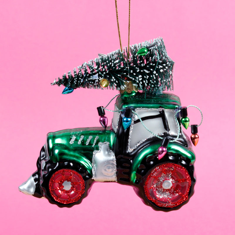 Festive Tractor Shaped Bauble Hanging Decoration