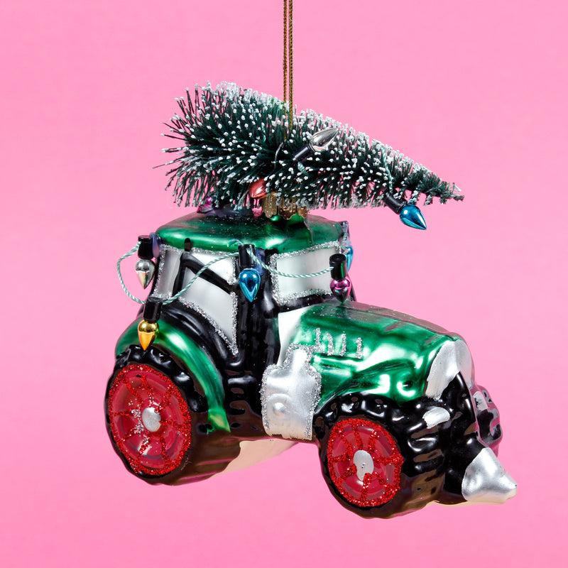Festive Tractor Shaped Bauble Hanging Decoration
