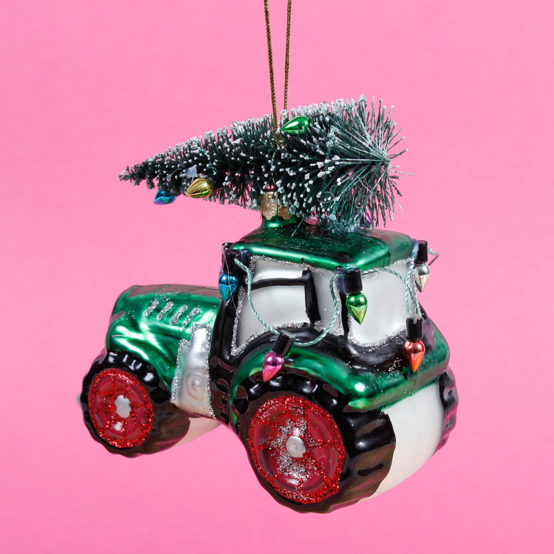 Festive Tractor Shaped Bauble Hanging Decoration