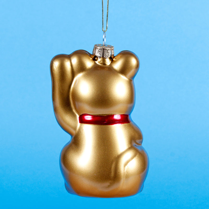 Gold Lucky Cat With A koban Gold Coin Hanging Christmas Bauble