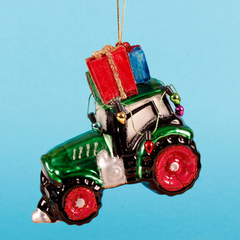 Green Tractor with Gifts Shaped Bauble