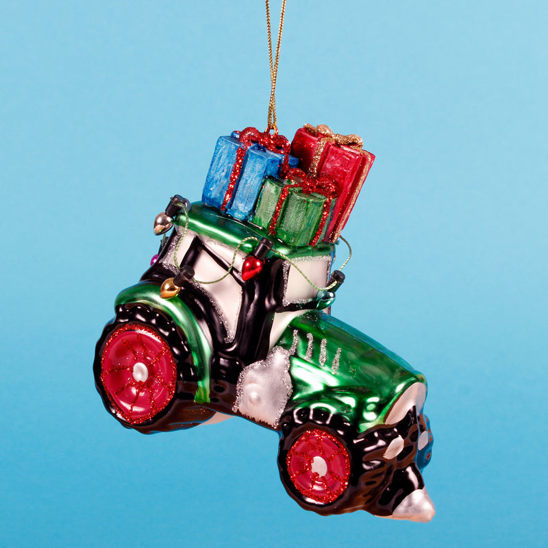 Green Tractor with Gifts Shaped Bauble