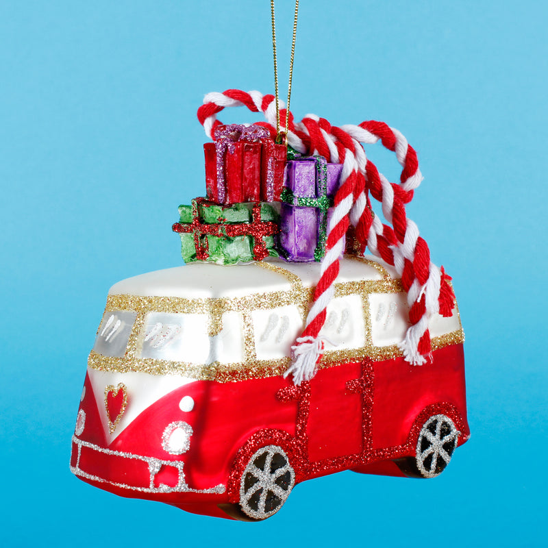 Camper Van With Gifts Hanging Christmas Bauble