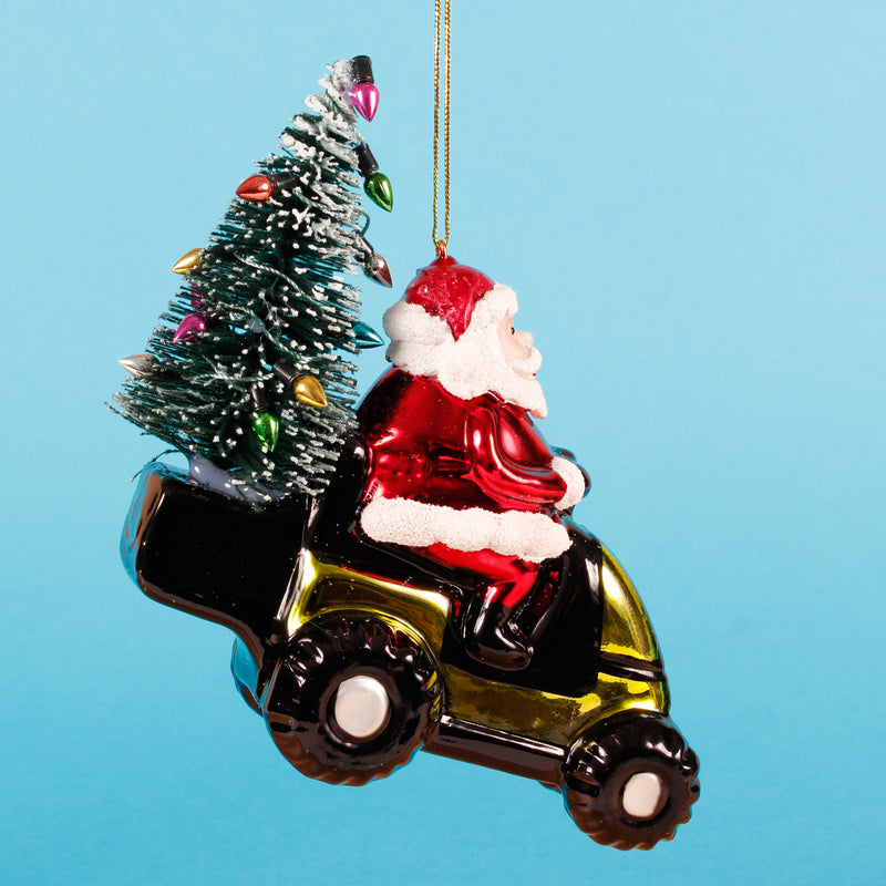 Santa Riding A Lawnmower Hanging Christmas Bauble