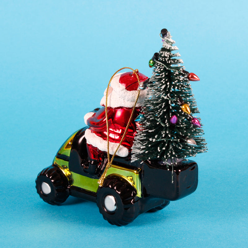 Santa Riding A Lawnmower Hanging Christmas Bauble